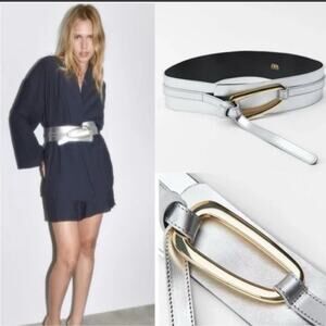 Zara SILVER Leather Women’s Sash Belt - Size 80 / 30 - New